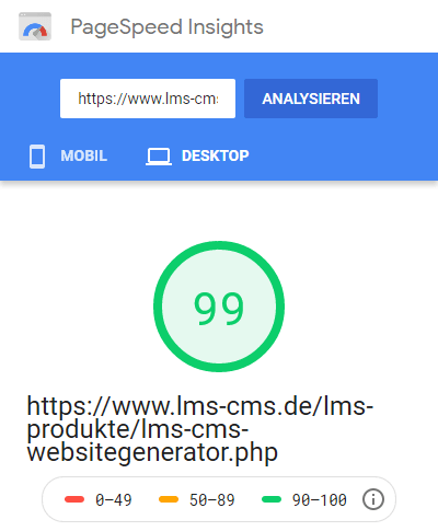 Pagespeed Desktop (Seite 1, Webseite)
