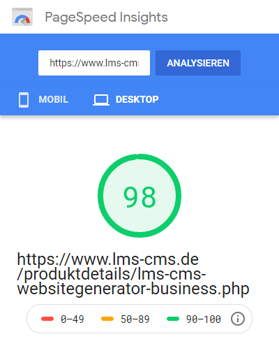 Pagespeed Desktop (Seite 2, Webseite)