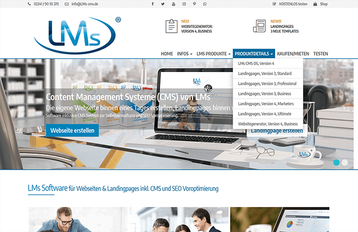 mit Slider, Logo, Navigation,<br>Infoleisten, Socialmedia, externe Links