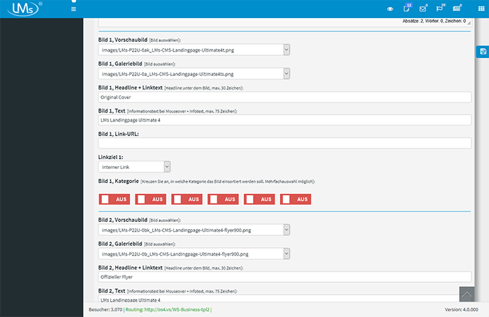 mit Kategorieanordnung<br>(Sortierfunktion in der Landingpage)