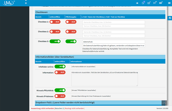 Datenschutz per Checkbox,<br> Infotext nderbar