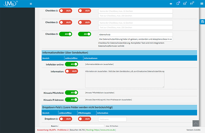 Datenschutz per Checkbox,<br> Infotext nderbar