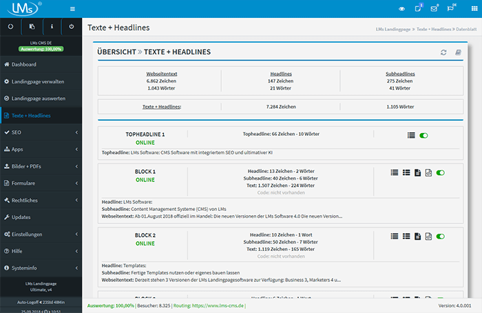 Seitentext, Headline, Codes